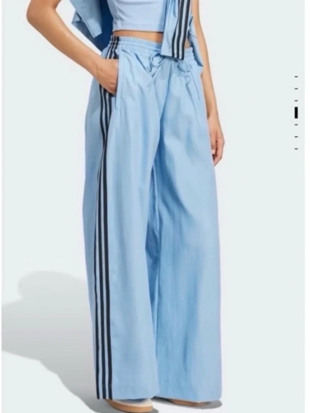 NWT Adidas Light Blue Wide-Leg Track Pants with Trefoil small - Picture 1 of 5